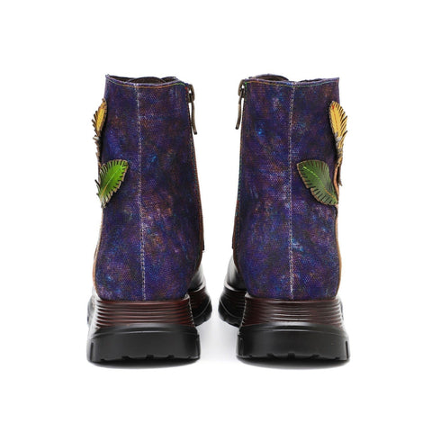 Retro Leather Patchwork Flower Casual Comfort Booties