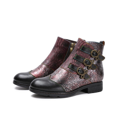 Retro Painted Buckle Flat Ankle Boots Vintage Shoes