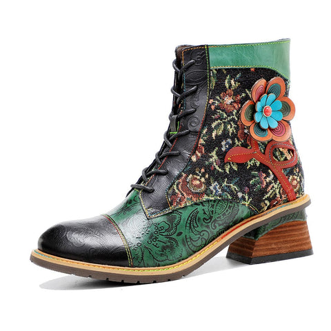 Vintage Handmade Stunning Floral Ankle Boots