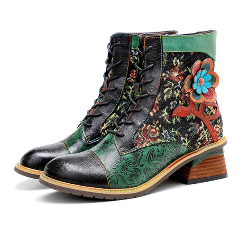 Vintage Handmade Stunning Floral Ankle Boots