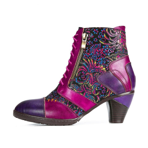 Retro Handmade Leather Patchwork Ankle Boots