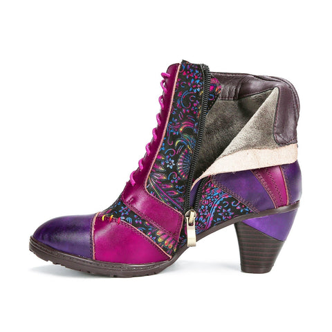 Retro Handmade Leather Patchwork Ankle Boots