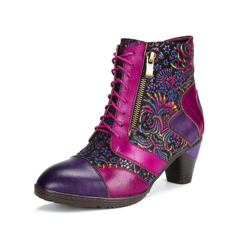 Retro Handmade Leather Patchwork Ankle Boots