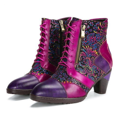 Retro Handmade Leather Patchwork Ankle Boots