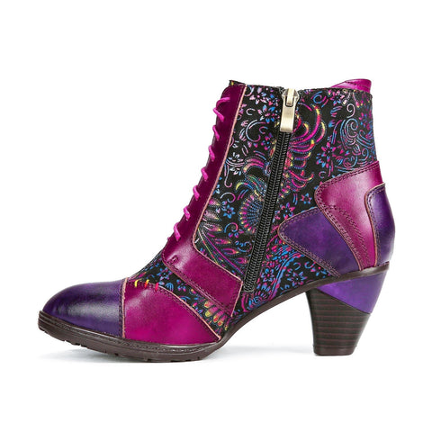 Retro Handmade Leather Patchwork Ankle Boots