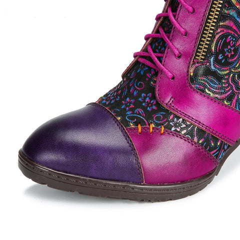 Retro Handmade Leather Patchwork Ankle Boots