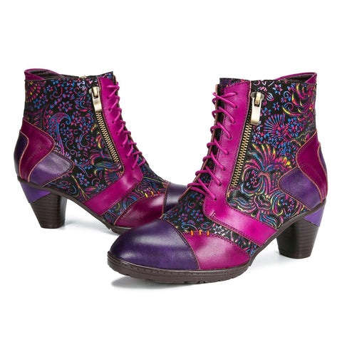 Retro Handmade Leather Patchwork Ankle Boots