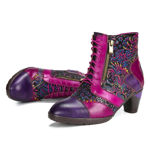 Retro Handmade Leather Patchwork Ankle Boots