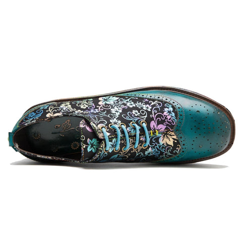 Hand Painted Leather Floral Platform Brogue (Stella)