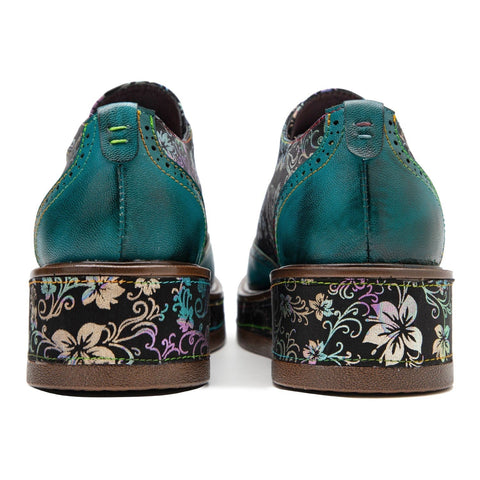 Hand Painted Leather Floral Platform Brogue (Stella)