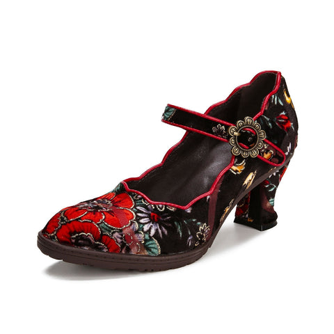 Retro Handmade Embroidered Pumps