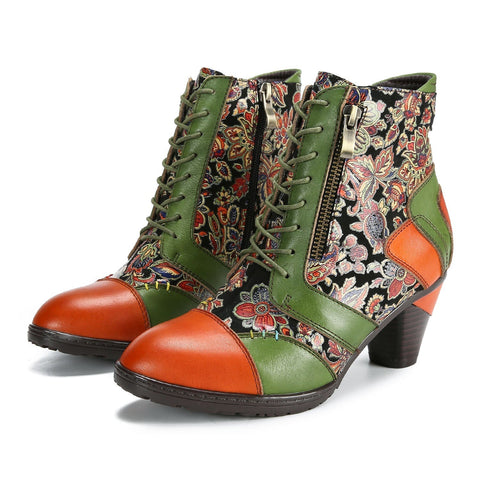 Retro Handmade Leather Patchwork Ankle Boots