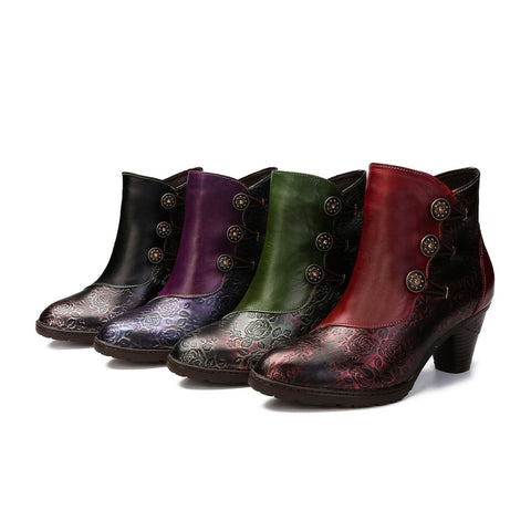 Hand-Painted Iridescent Embossed Side Zipper Buckle Heel Boots (Lilith)