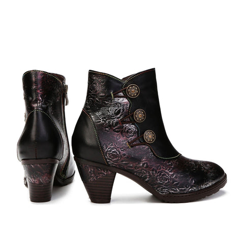 Hand-Painted Iridescent Embossed Side Zipper Buckle Heel Boots (Lilith)