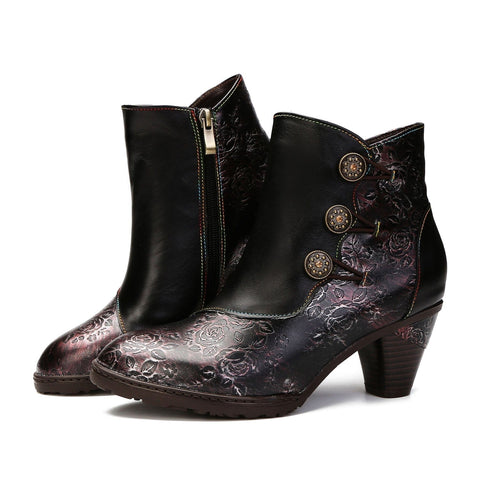 Hand-Painted Iridescent Embossed Side Zipper Buckle Heel Boots (Lilith)