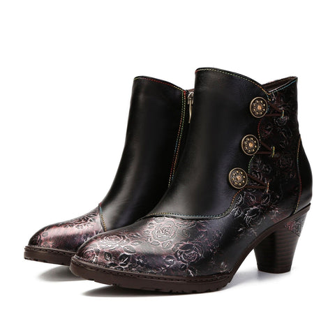 Hand-Painted Iridescent Embossed Side Zipper Buckle Heel Boots (Lilith)