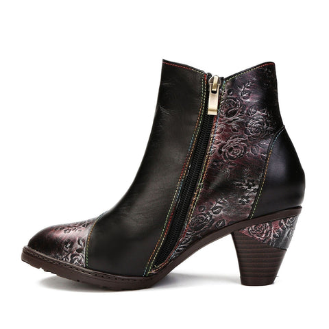 Hand-Painted Iridescent Embossed Side Zipper Buckle Heel Boots (Lilith)