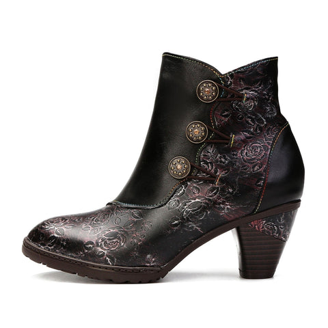 Hand-Painted Iridescent Embossed Side Zipper Buckle Heel Boots (Lilith)