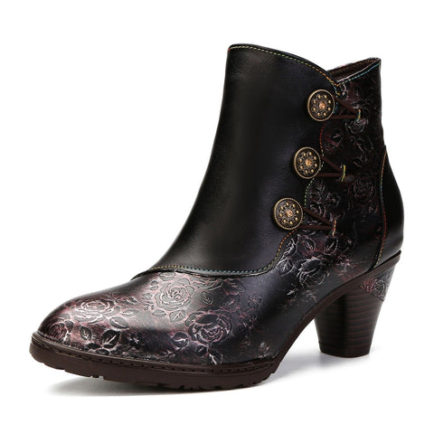 Hand-Painted Iridescent Embossed Side Zipper Buckle Heel Boots (Lilith)