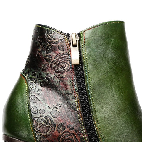 Hand-Painted Iridescent Embossed Side Zipper Buckle Heel Boots (Lilith)