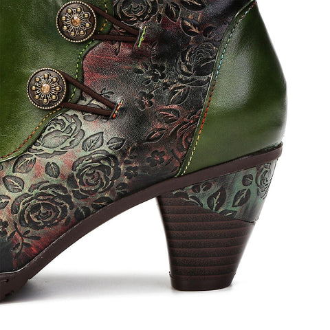 Hand-Painted Iridescent Embossed Side Zipper Buckle Heel Boots (Lilith)