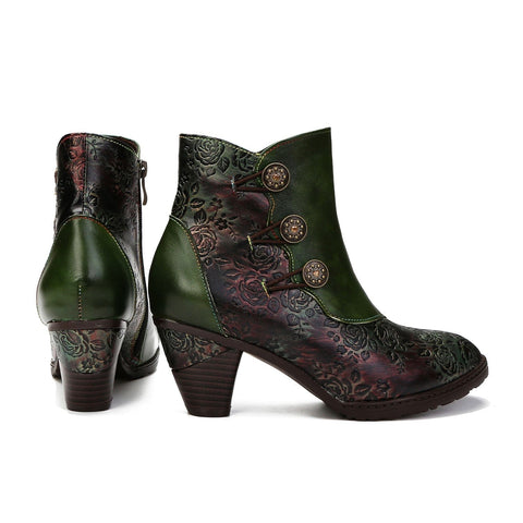 Hand-Painted Iridescent Embossed Side Zipper Buckle Heel Boots (Lilith)