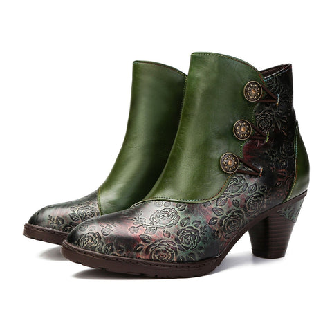 Hand-Painted Iridescent Embossed Side Zipper Buckle Heel Boots (Lilith)