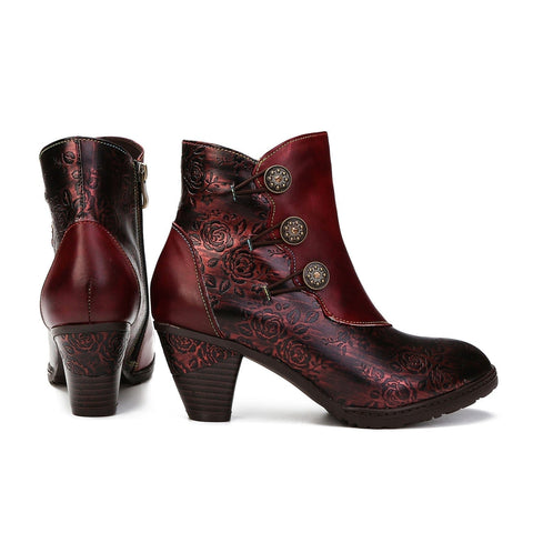 Hand-Painted Iridescent Embossed Side Zipper Buckle Heel Boots (Lilith)