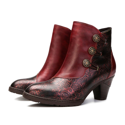 Hand-Painted Iridescent Embossed Side Zipper Buckle Heel Boots (Lilith)