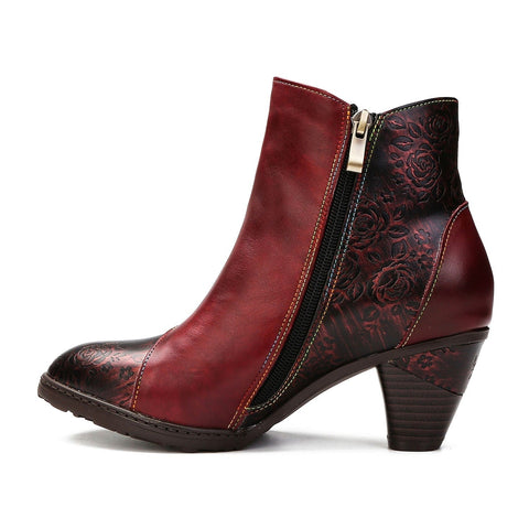 Hand-Painted Iridescent Embossed Side Zipper Buckle Heel Boots (Lilith)