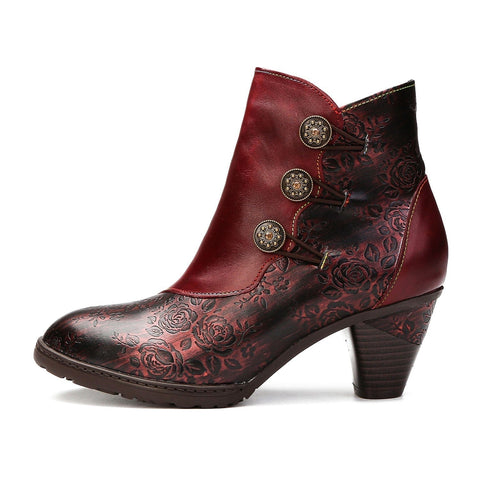 Hand-Painted Iridescent Embossed Side Zipper Buckle Heel Boots (Lilith)