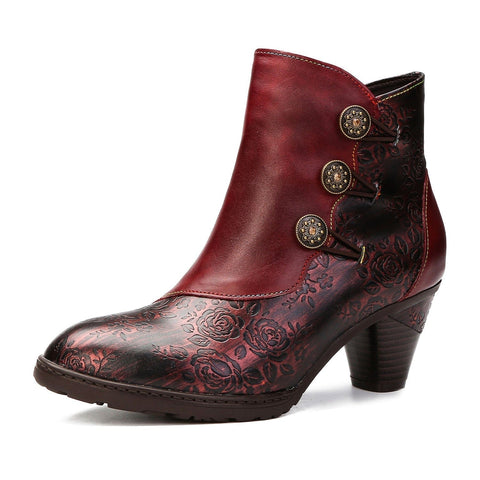 Hand-Painted Iridescent Embossed Side Zipper Buckle Heel Boots (Lilith)