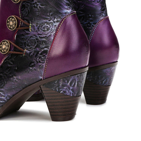 Hand-Painted Iridescent Embossed Side Zipper Buckle Heel Boots (Lilith)