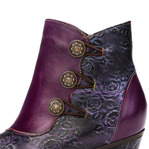 Hand-Painted Iridescent Embossed Side Zipper Buckle Heel Boots (Lilith)