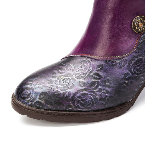 Hand-Painted Iridescent Embossed Side Zipper Buckle Heel Boots (Lilith)