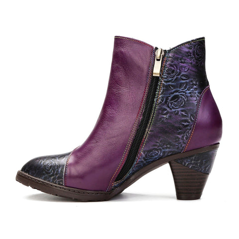 Hand-Painted Iridescent Embossed Side Zipper Buckle Heel Boots (Lilith)