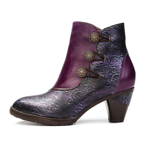 Hand-Painted Iridescent Embossed Side Zipper Buckle Heel Boots (Lilith)